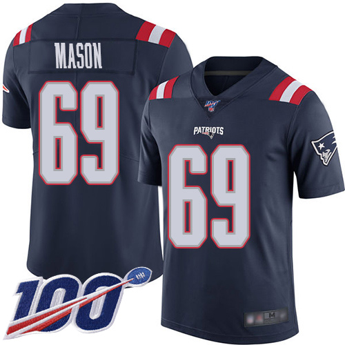 New England Patriots Football #69 100th Season Rush Vapor Limited Navy Blue Men Shaq Mason NFL Jersey->youth nfl jersey->Youth Jersey